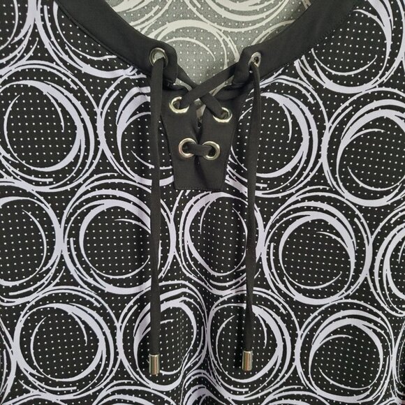 CJ Banks Sz 2X Tunic Popover Artsy Circle Print Fluid Jersey Knit Office Casual - Picture 7 of 10